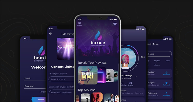 mobile-screens-stacked-small Boxxie - Music sharing app screenshots